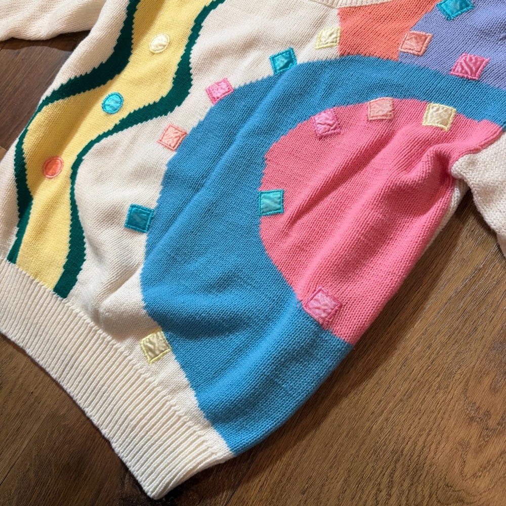 Vintage Korean Sweater Vintage Geometric Cream Mock Neck Knit Sweater 80’s 90’s - Picture 8 of 16